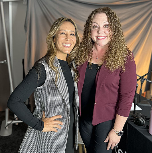 Patelco Employees Michele Enriquez, Jerry Morales and Danielle Lowe Robinson at the podcast desk.