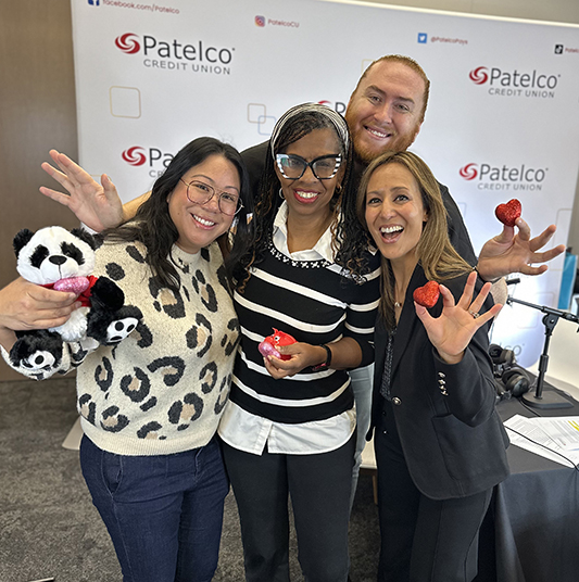 Patelco Employees Michele Eriquez, Kristi Longoria, Veronica Dangerfield, and Andrew Farrell in the podcast studio.