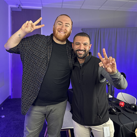 Patelco Employees Andrew Farrell, Danielle Lowe-Robinson, and Alok Bhakshi in the podcast studio.